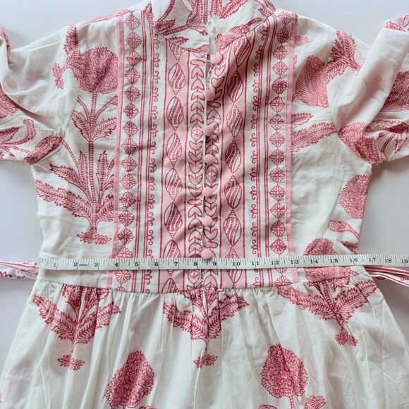 NWT Sur La Vague Blush Katherine Hand Stamped Maxi Dress in White & Pink Size S - Picture 14 of 15